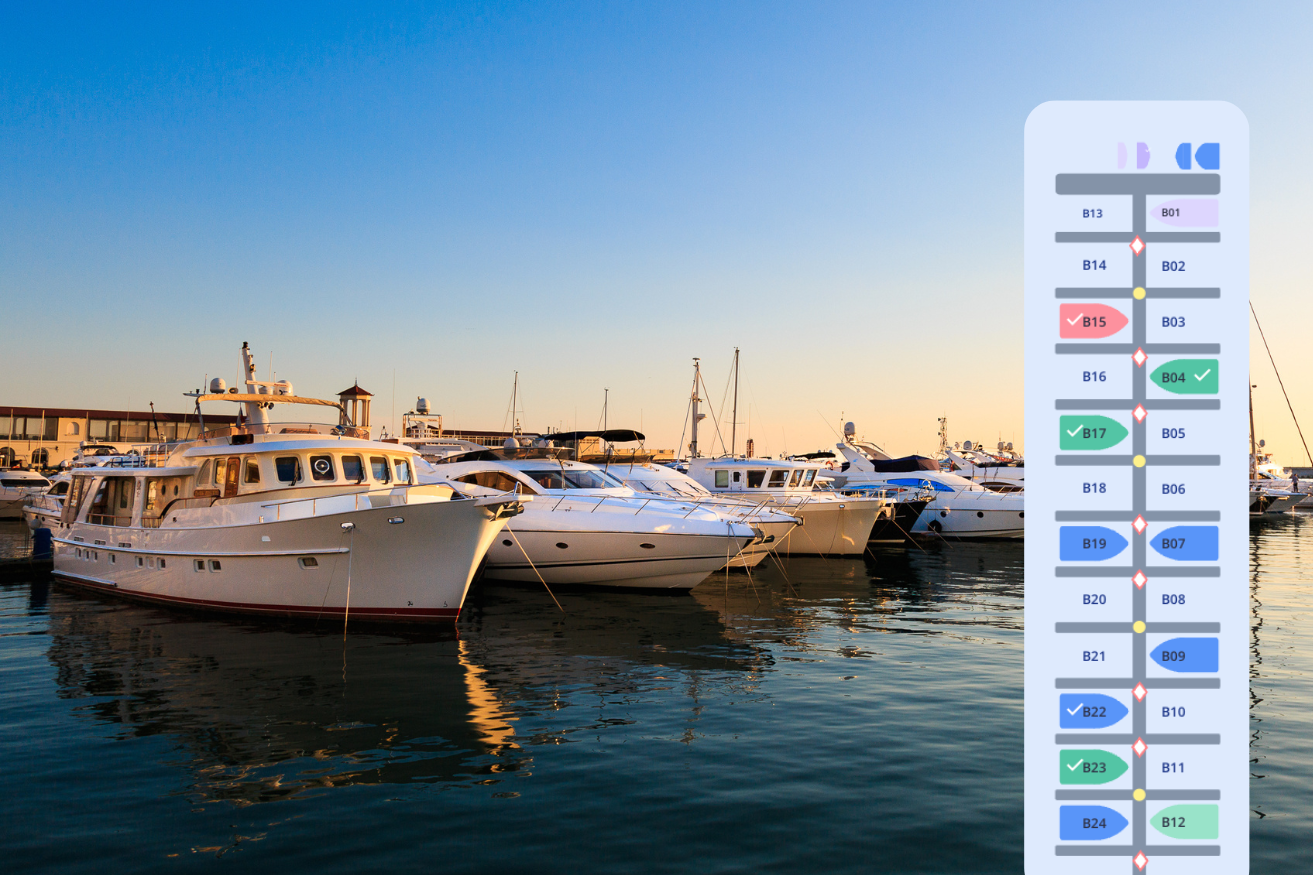 Boat storage management features for haul-out, launch, and seasonal contracts.